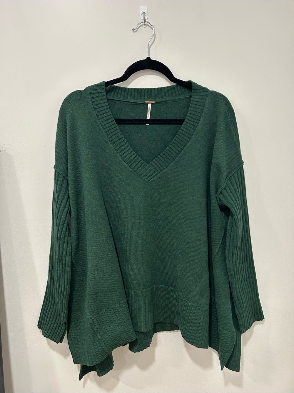 Free People Deep Green V-Neck Pullover Sweater